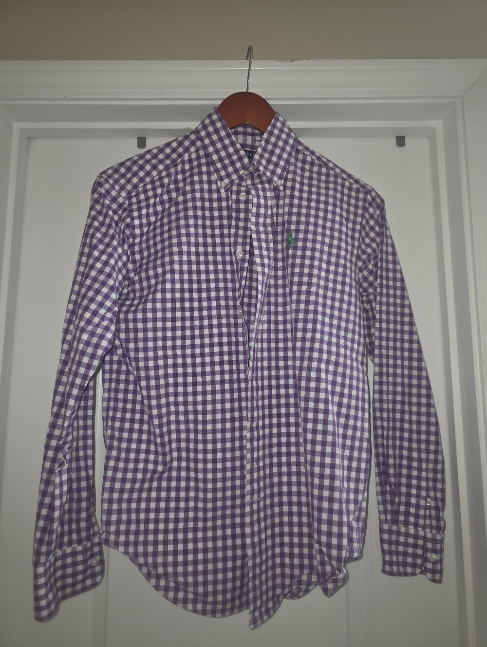 Women Small  Ralph Lauren Purple and White Gingham Button-Down Shirt